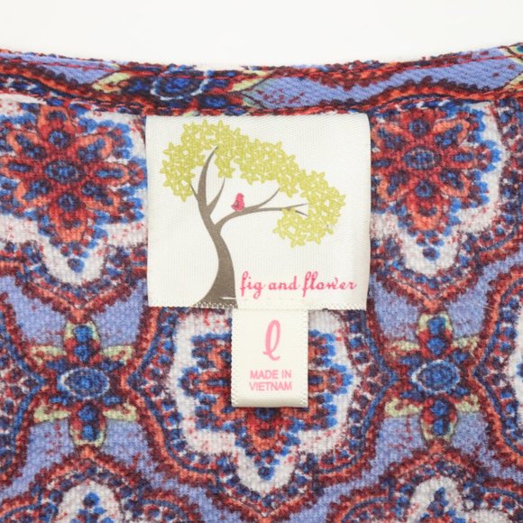 Anthropologie Fig & Flower Womens Large Colorful Roll Tab Blouse Top - Picture 5 of 5